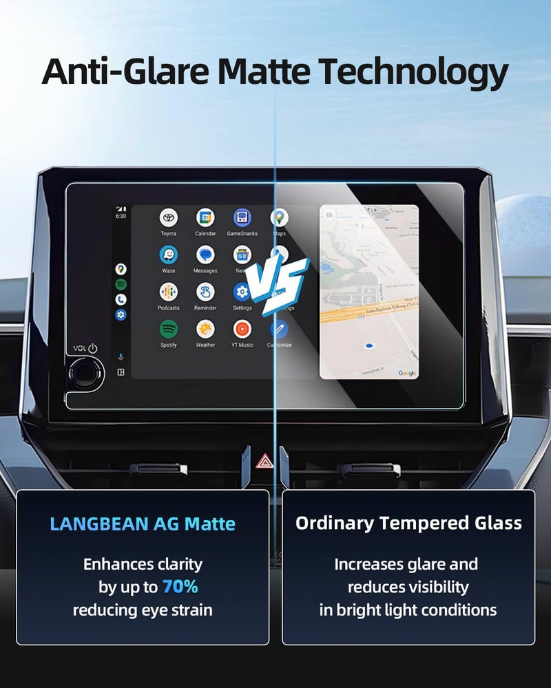 LANGBEAN Anti-Glare Matte Screen Protector, for 2023-2025 Toyota Corolla Cross (L/LE/XLE/Hybrid S/Hybrid SE/Hybrid XSE) 8-Inch Infotainment Touchscreen, 9H Tempered Glass/Anti-Fingerprint 2025 Toyota Corolla Cross - Image 3